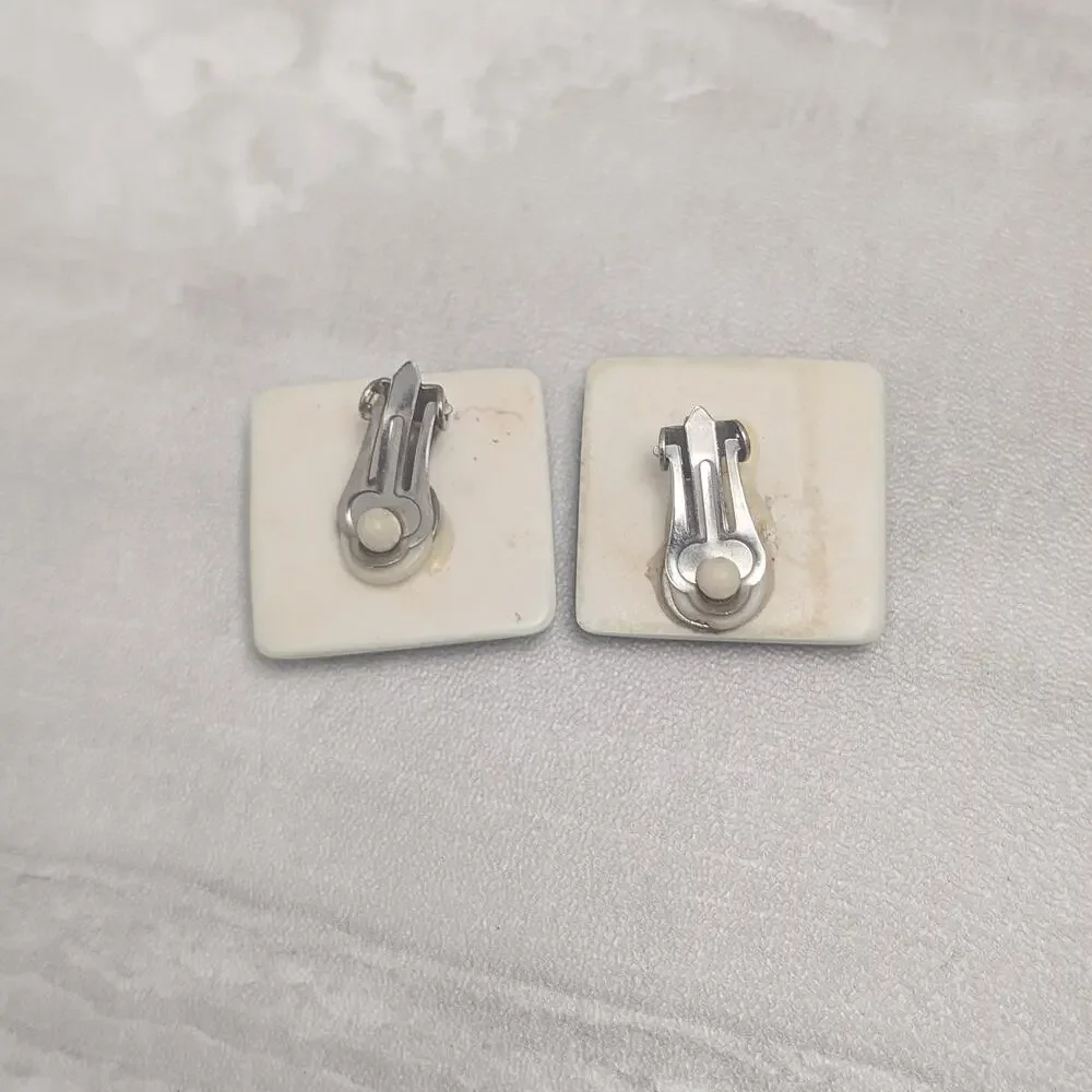 Vintage Clip On Earrings Light Pastel Green Large Retro Square Shape